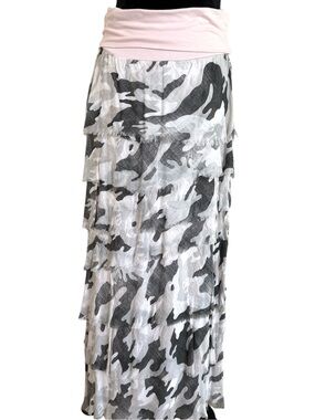 Gigi Moda Pink and Gray Camouflage Layered Maxi Skirt